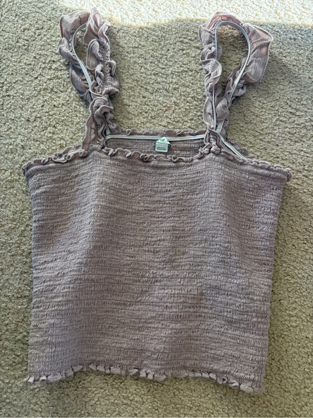 AERIE Cotton Blend Ruffle Strap Smocked Tank Top - Dusty Mauve